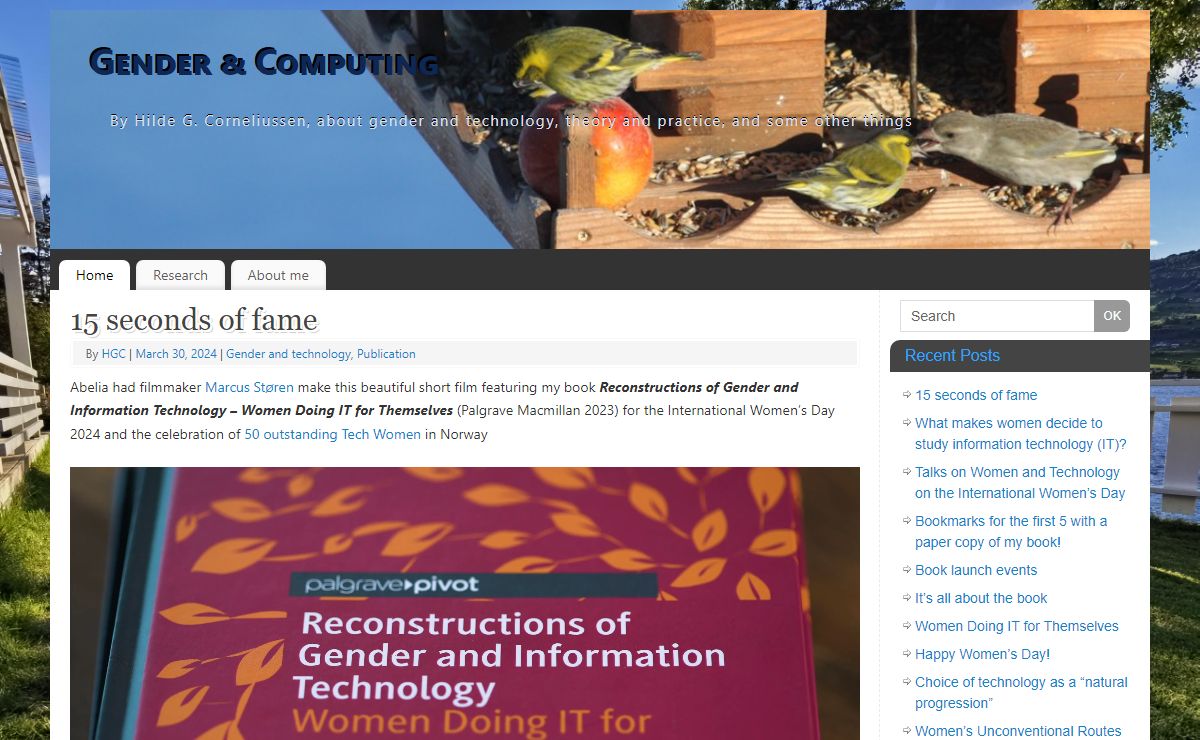 Gender & Computing – By Hilde G. Corneliussen, about gender and technology, theory and practice, and some other things