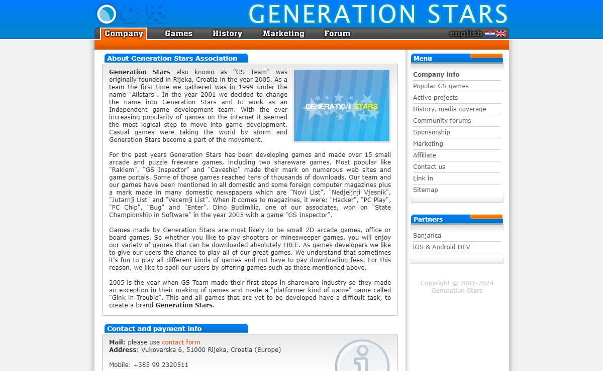 Generation Stars - Corporate Web Site - Games for New Generations