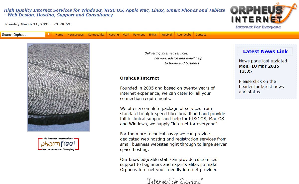 Orpheus Internet: High Quality Internet Services for Windows, RISC OS, Apple Mac, Linux, Smart Phones and Tablets - Web Design, Hosting, Support and Consultancy