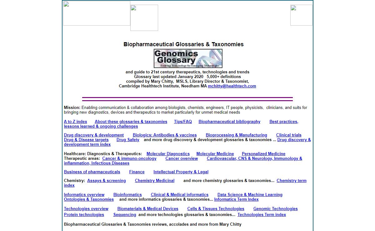 Pharmaceutical & biopharmaceutical glossaries & taxonomies