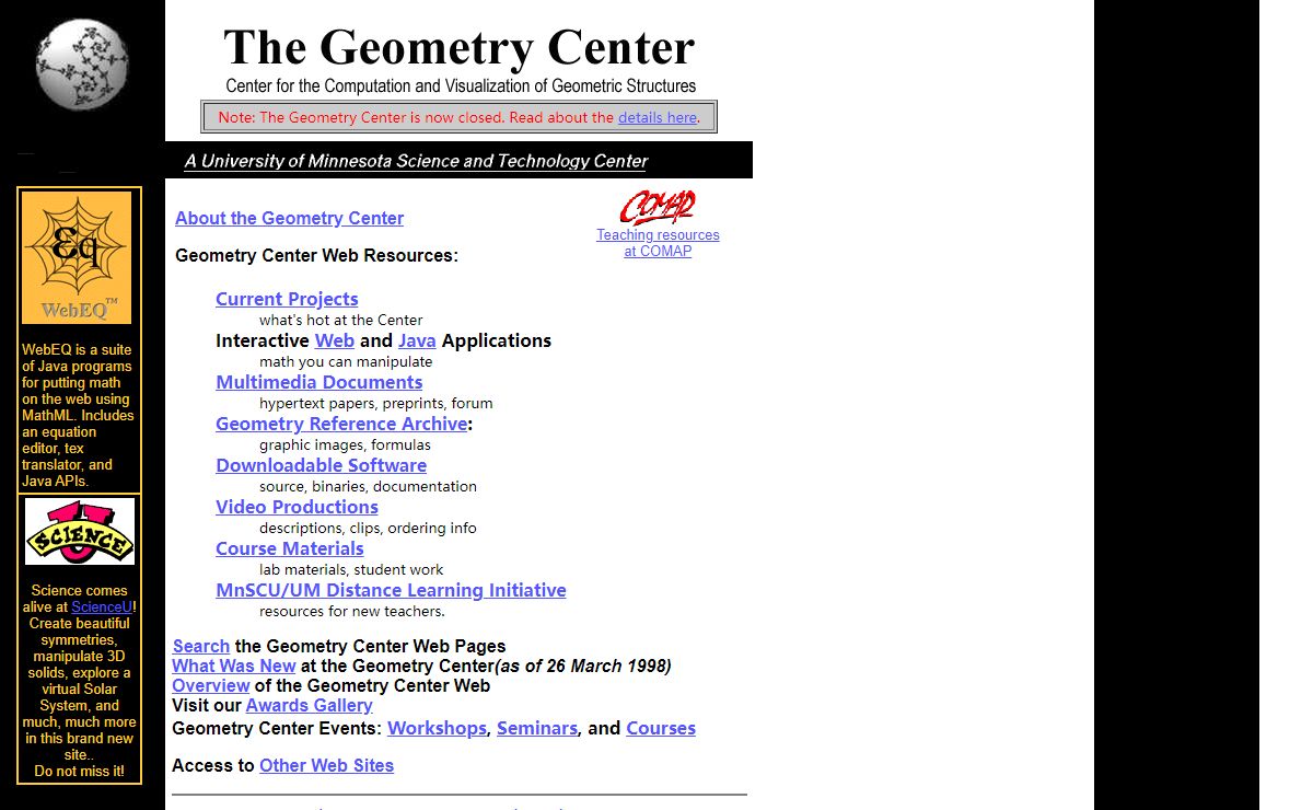 The Geometry Center Welcome Page