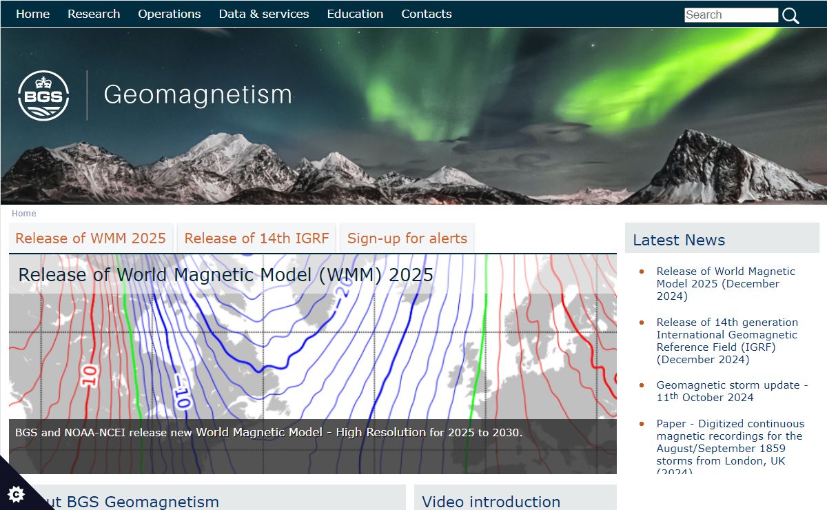 BGS Geomagnetism | British Geological Survey | Space weather, magnetic models, geomagnetic data, observatories