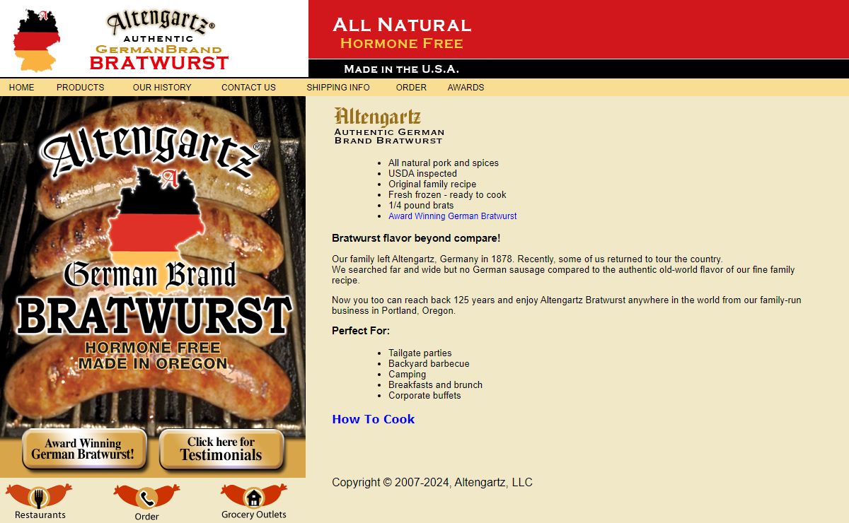 Bratwurst | Altengartz Authentic German Bratwurst