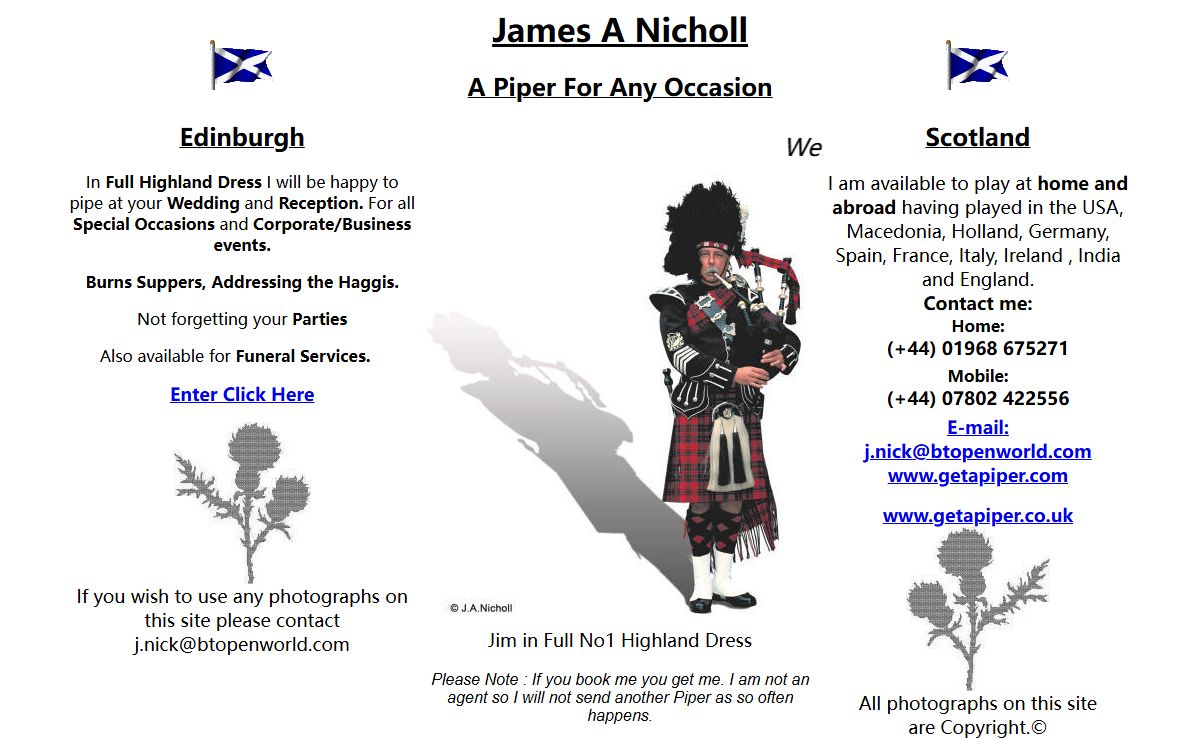 Pipe Major James Nicholl Scottish Bagpiper in Edinburgh for Weddings Special Occasions Corporate Events Burns Suppers Funerals and Memorials get a piper