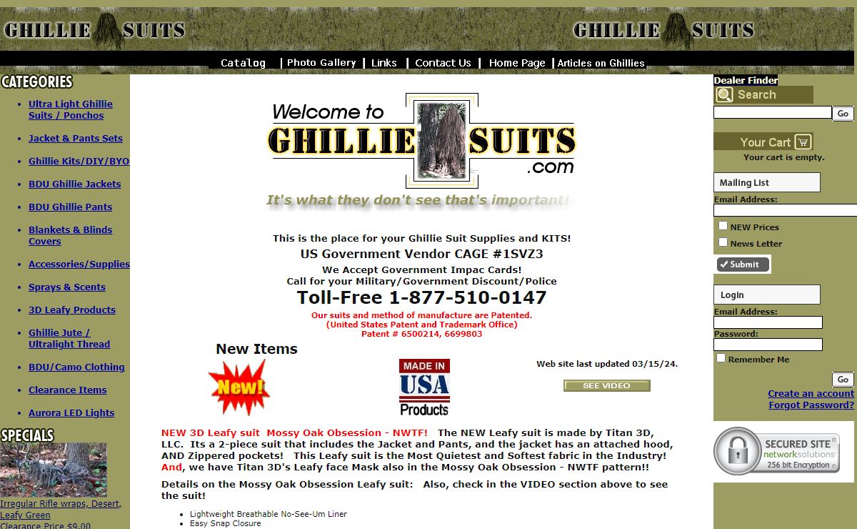 Ghillie Suits.com Inc. We offer the Original Patented Ghillie suits & Supplies