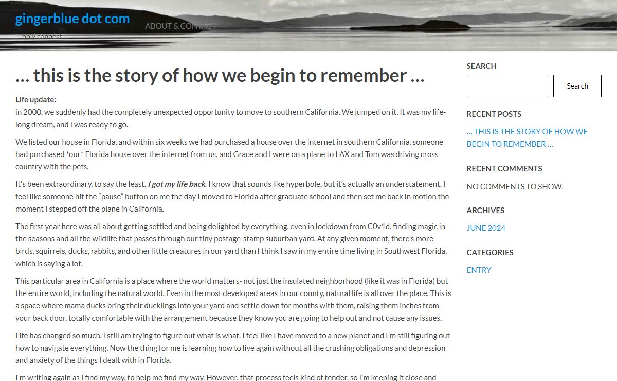 … this is the story of how we begin to remember … - gingerblue dot com