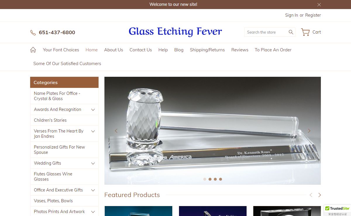 Name Plates | Crystal Recognition Awards | Wedding Gifts | Crystal Clocks | Glass Etching Fever