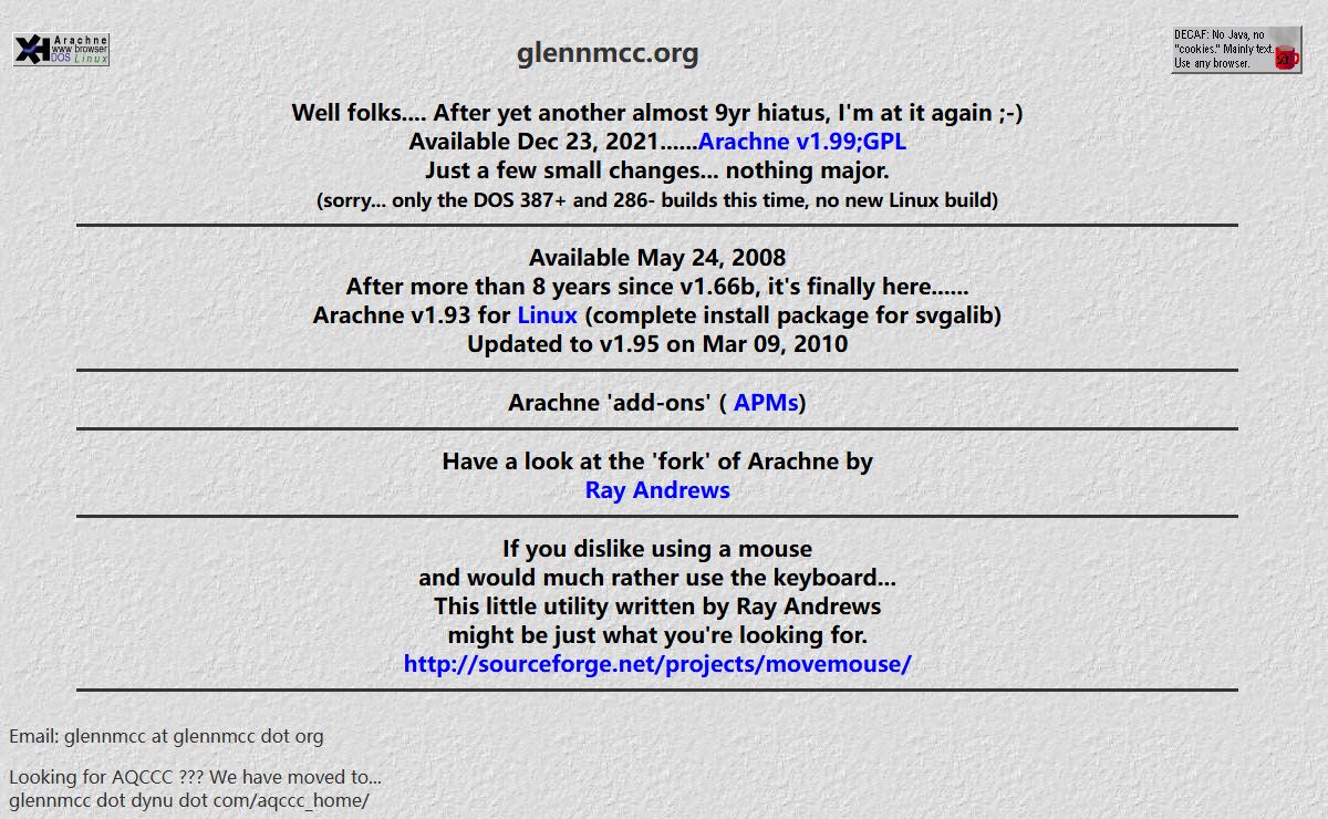 Arachne DOS web Browser (also for Linux)