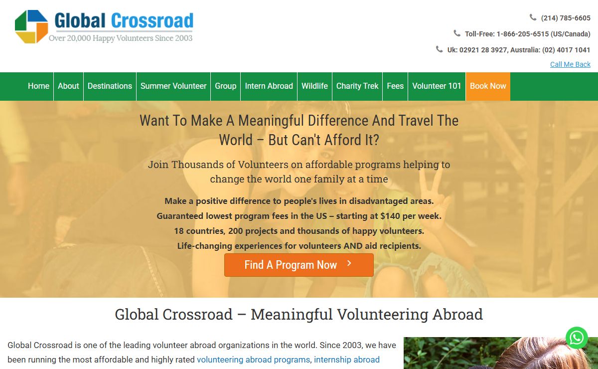 Volunteer Abroad Starts $140- Trusted By Thousands Since 2003 | Global Crossroad