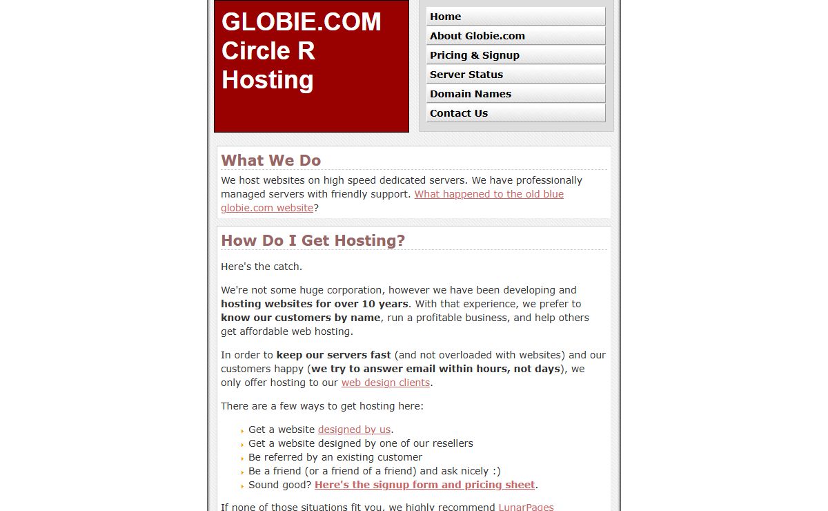 GLOBIE.COM - Circle R Web Hosting