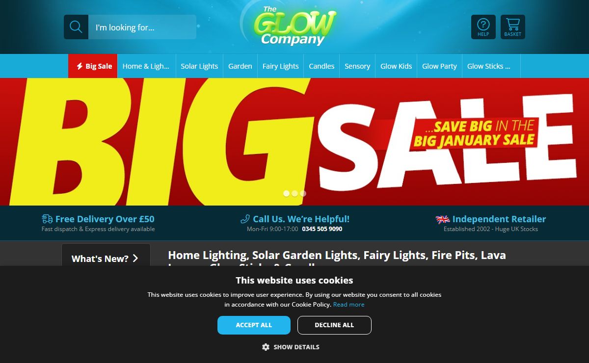 Solar Garden Lights, Home Lighting, Fairy Lights, Lava Lamps, Sensory and Disco Lights, Glow Sticks & Candles