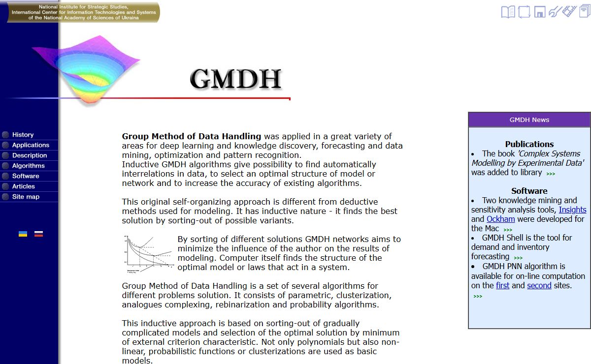 Group Method of Data Handling (GMDH) for deep learning, data mining algorithms optimization, fuzzy models analysis, forecasting neural networks and modeling software systems