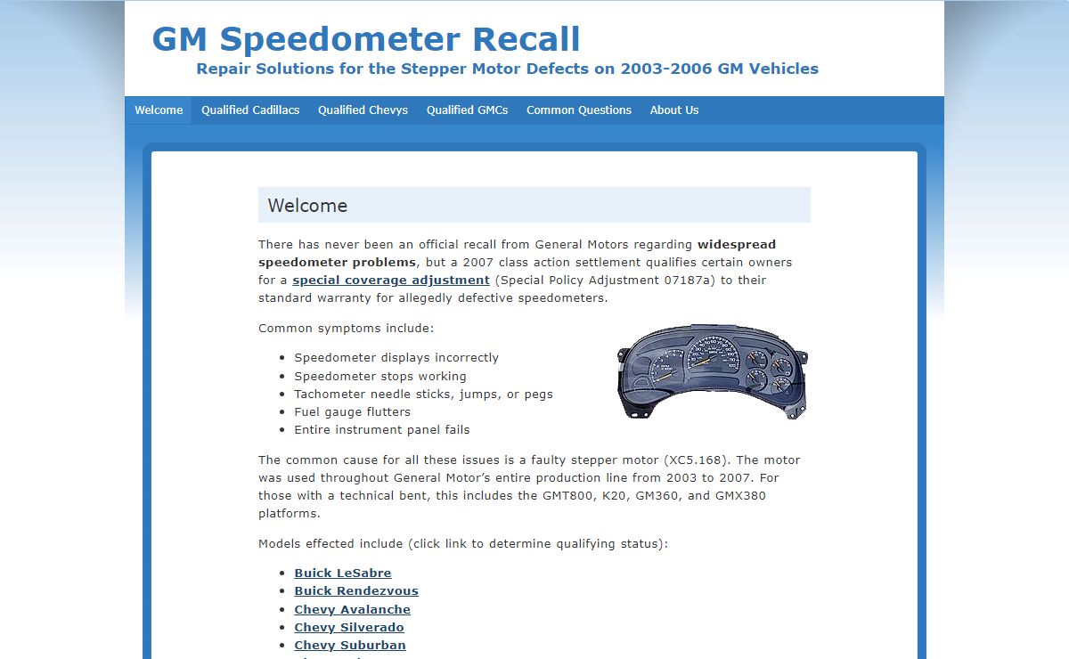 GM Speedometer Recall