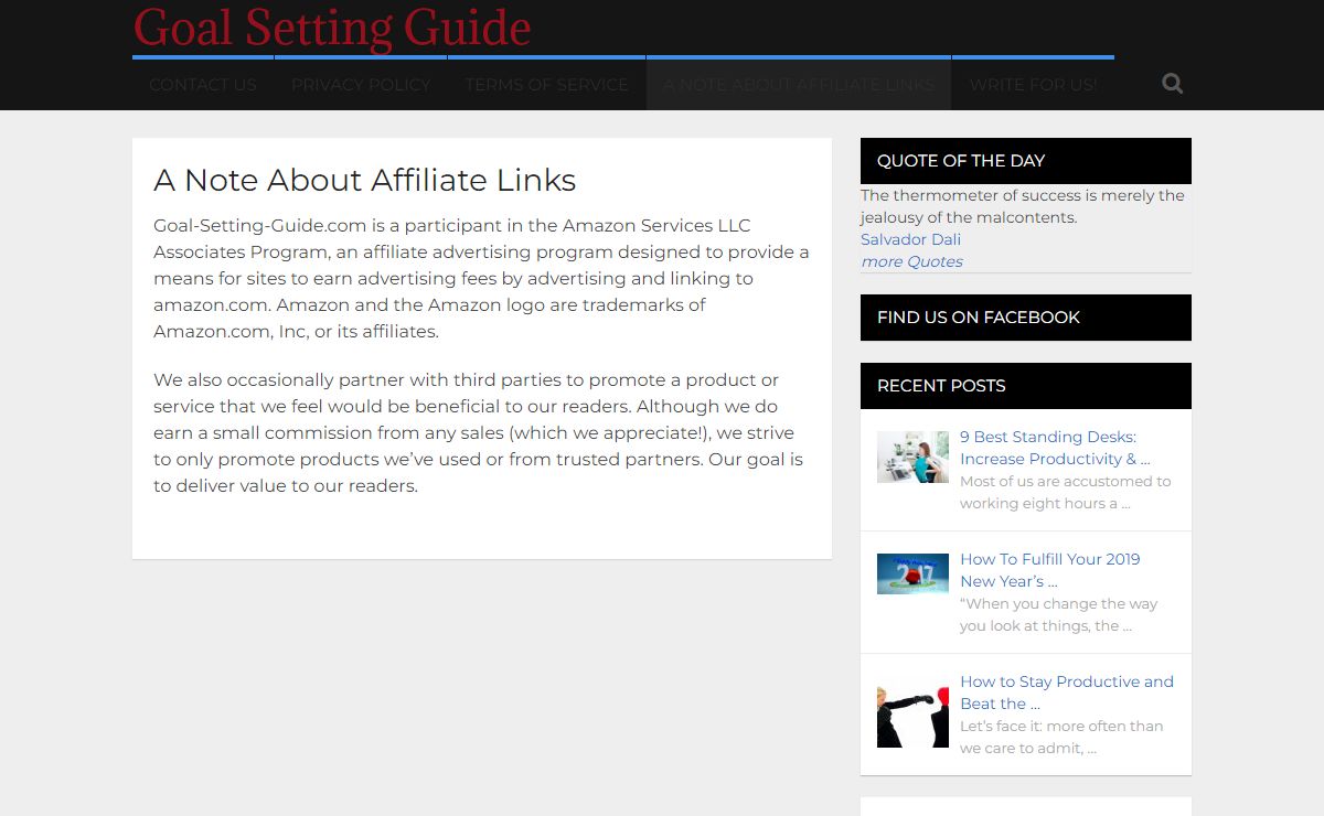 A Note About Affiliate Links - Goal Setting Guide