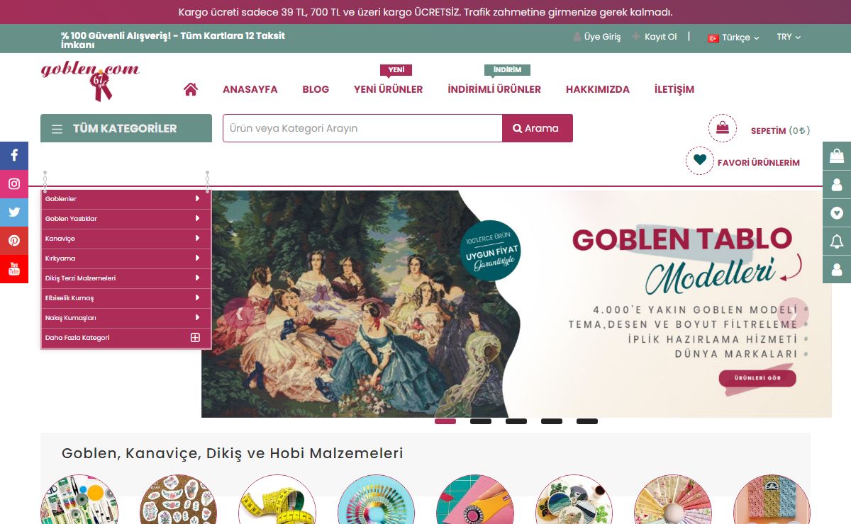 Goblen.com, Goblen, Dikiş, Kanaviçe, Hobi malzemeleri, Goblenci