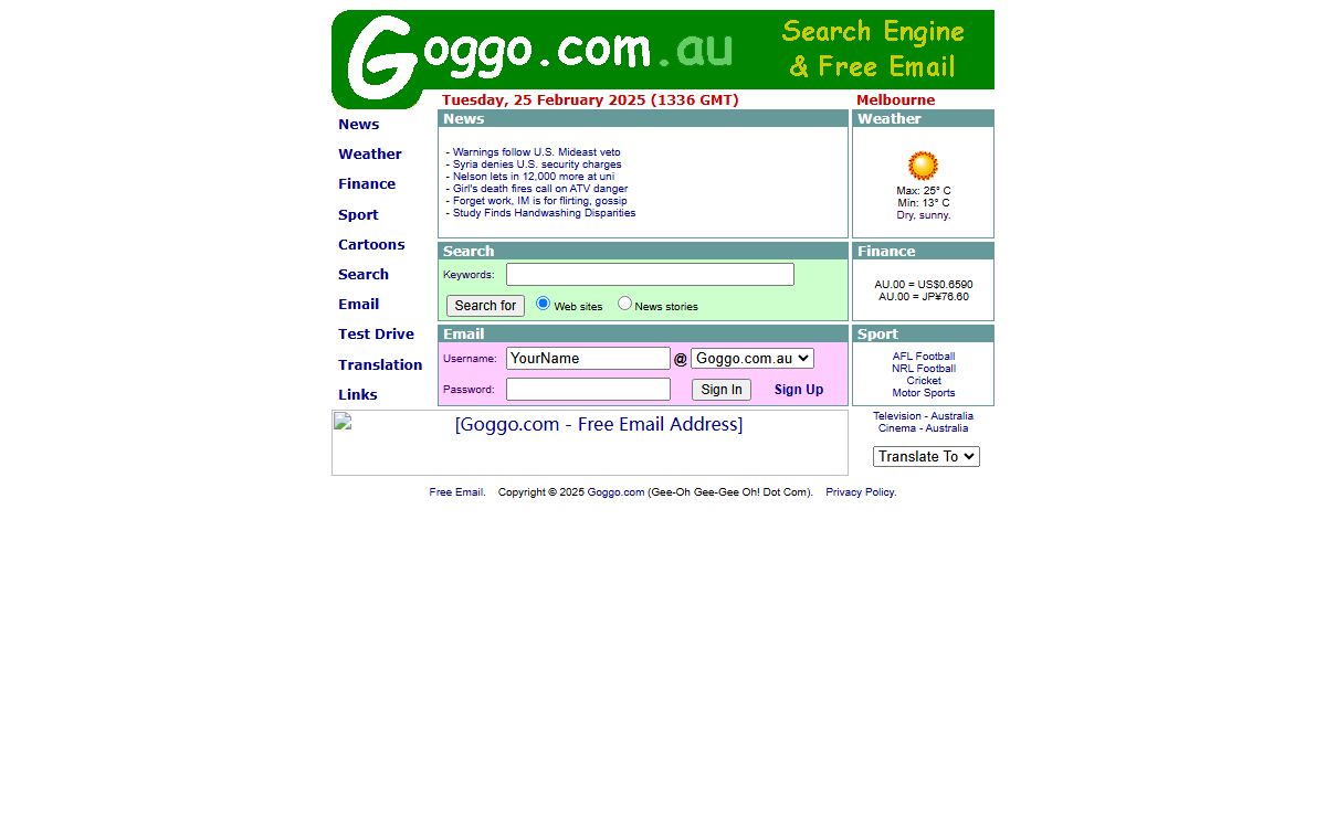 Goggo.com - Free Email Address, Australia, News, Weather, Search