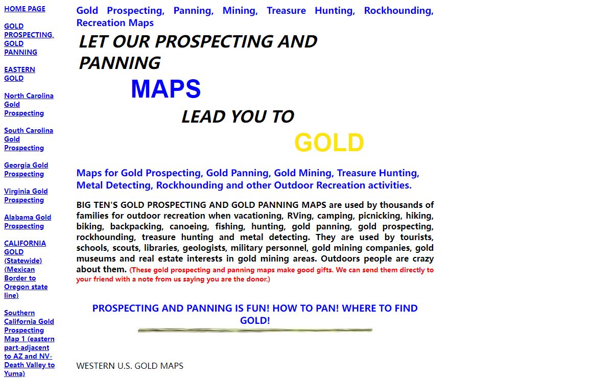 Gold Prospecting, Gold Panning, Mining, Treasure Hunting, Rockhounding, Recreation Maps