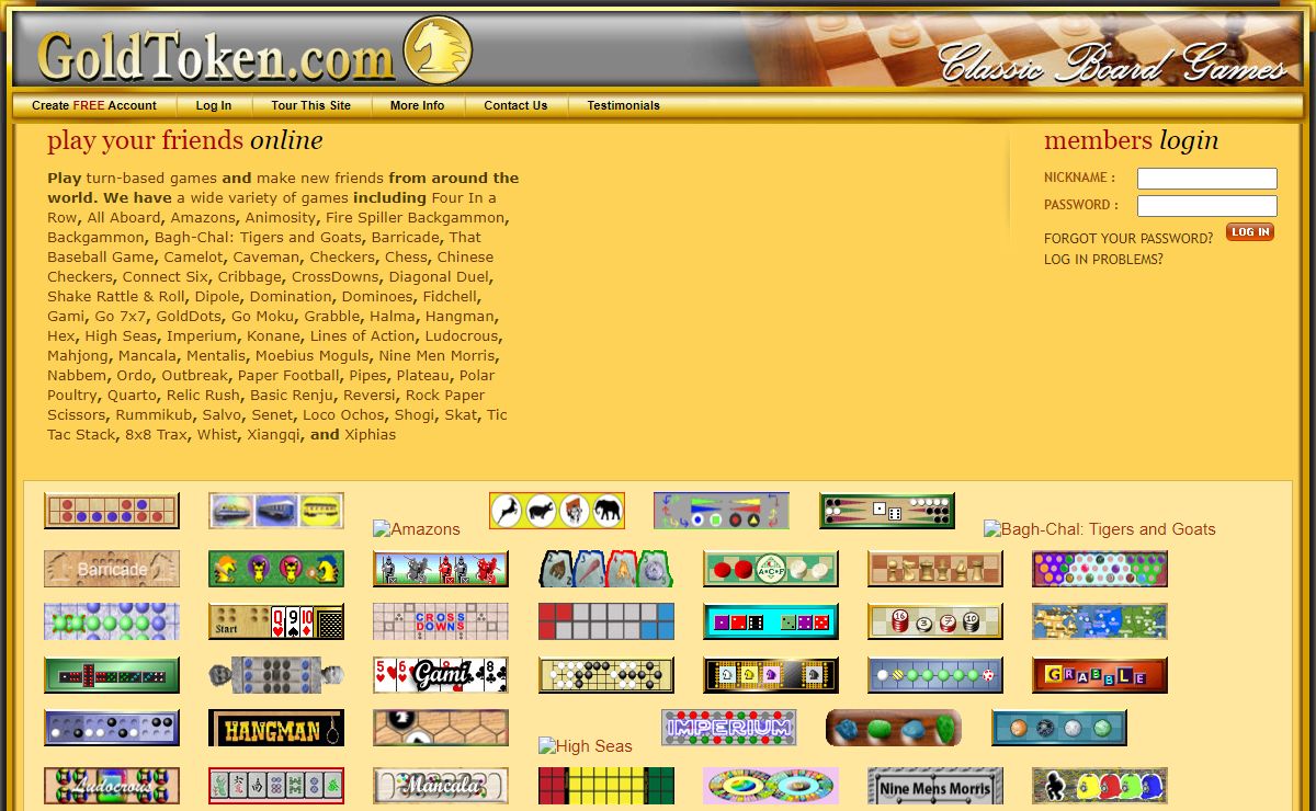 GoldToken.com -- Play classic board games online
