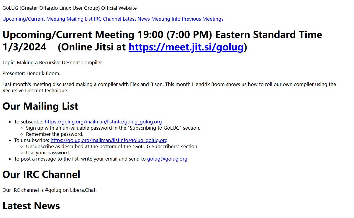 GoLUG's Temporary Transitional Website