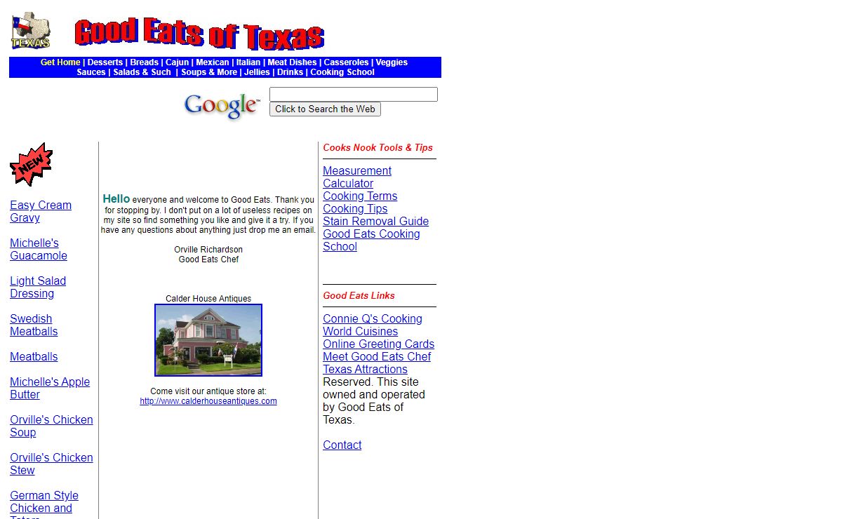 Good Eats of Texas, free recipes, Mexican, Italian, Cajun, Southern.