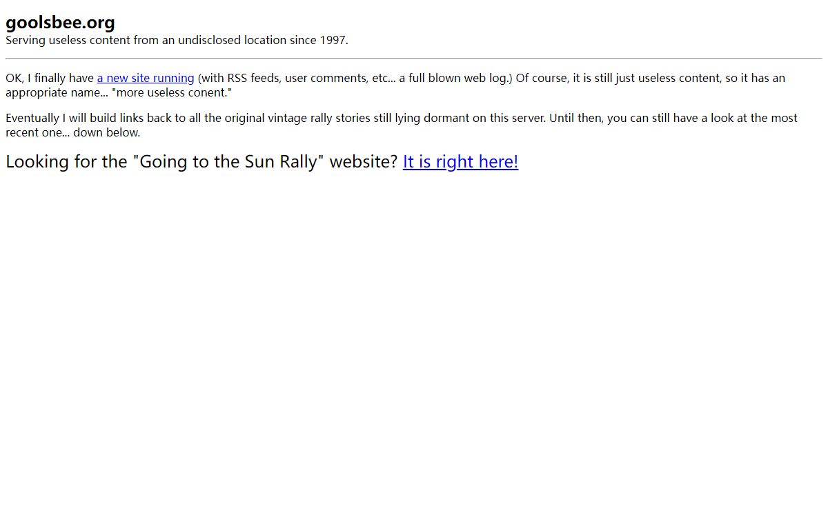 Goolsbee.org Serving Useless Content from an undisclosed location since 1997