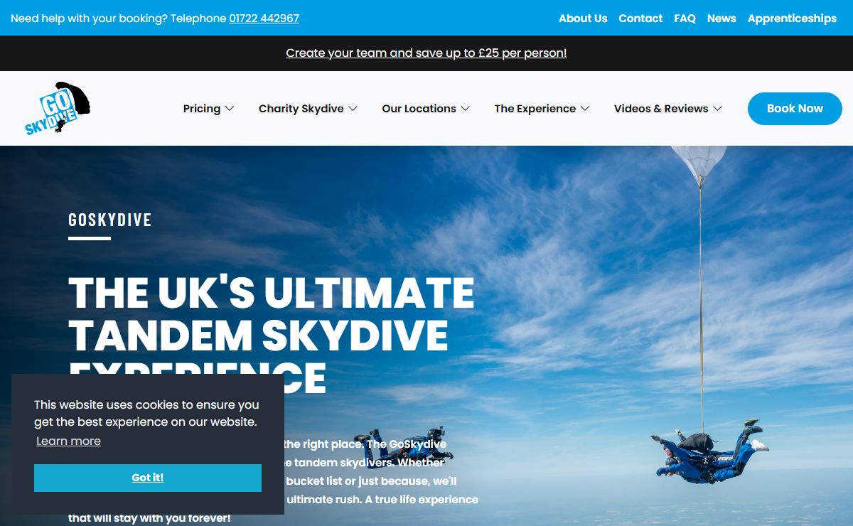 GoSkydive | Tandem Skydiving Experience | Parachute Jumps & Charity