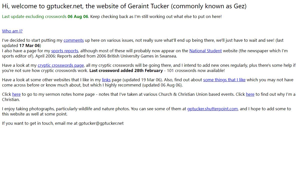 Geraint Tucker's (aka Gez Tucker) personal homepage