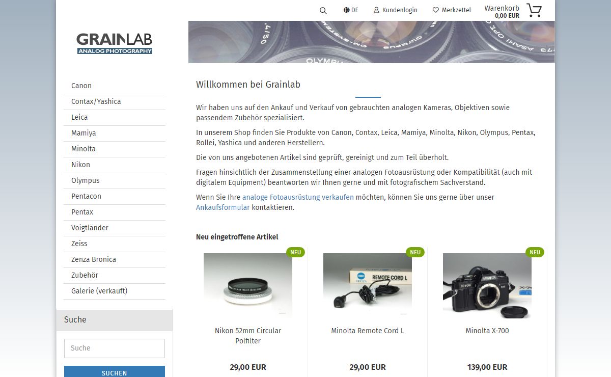 Analoge Kameras, Objektive und Zubehör - Ankauf und Verkauf - Grainlab