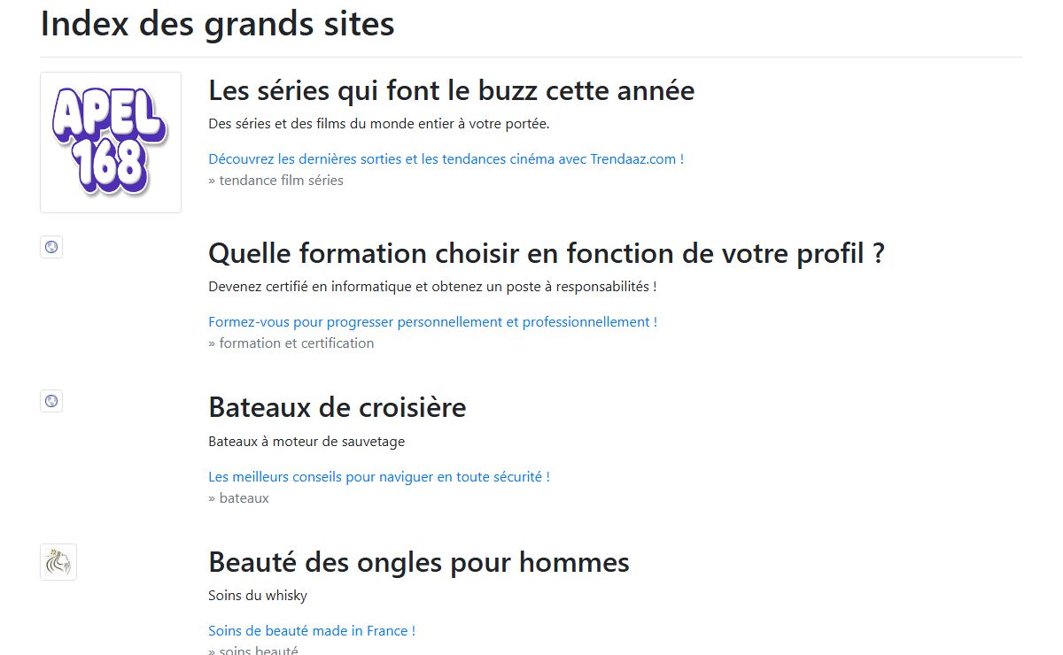 Index des grands sites