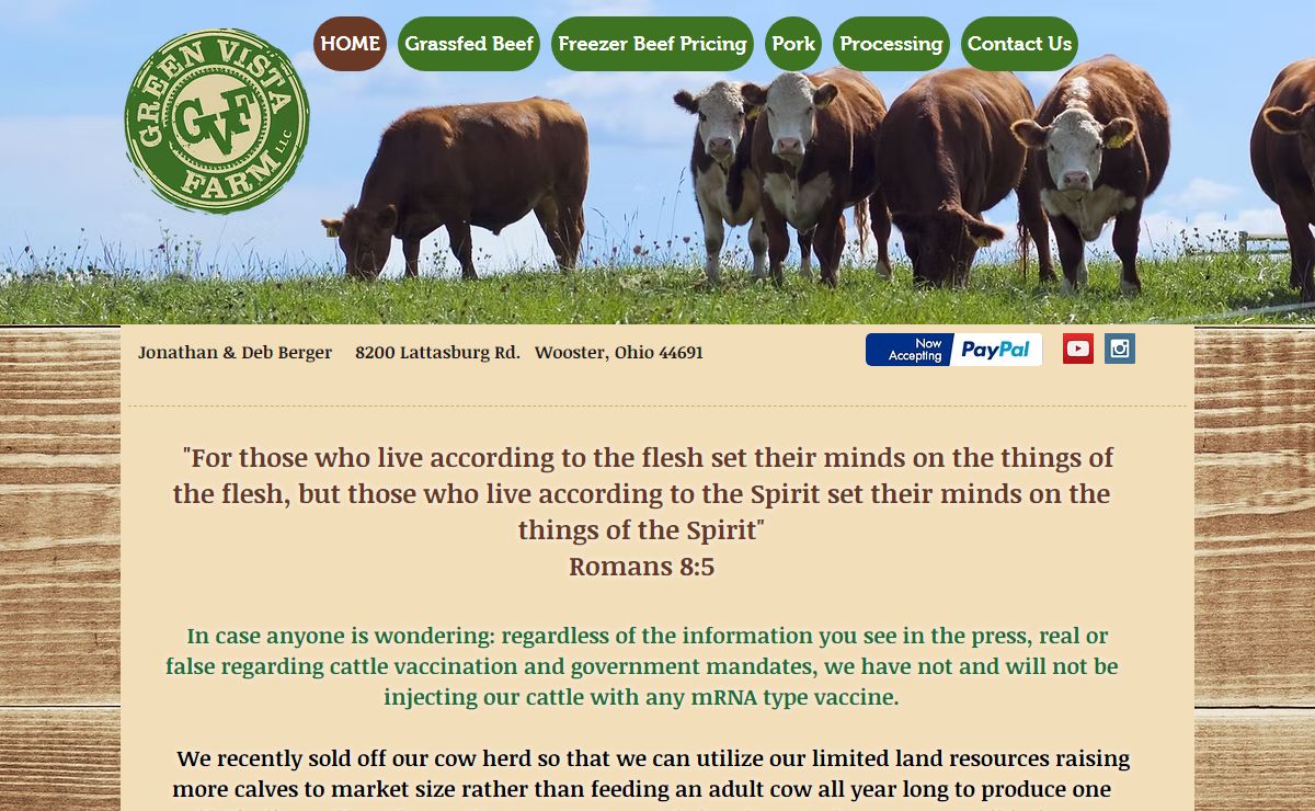 Green Vista Farm Grassfed Beef and GMO free pork Wooster Ohio