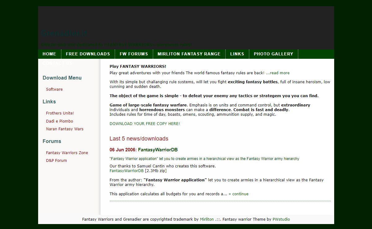 Grenadier miniatures - Fantasy warriors rules - OFFICIAL web site