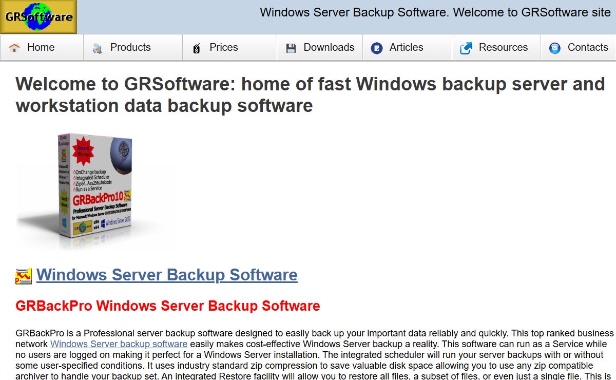 GRSoftware: Home of a fast Windows Server data backup software