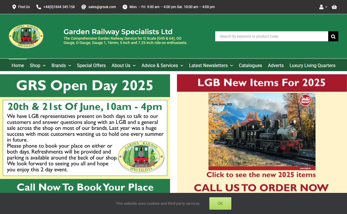 Garden Railway Specialists – The Comprehensive Garden Railway Service for G Scale (G45 & 64), Gauge 1, 16mm, 5 inch and 7.25 inch ride on locomotive' Enthusiasts.