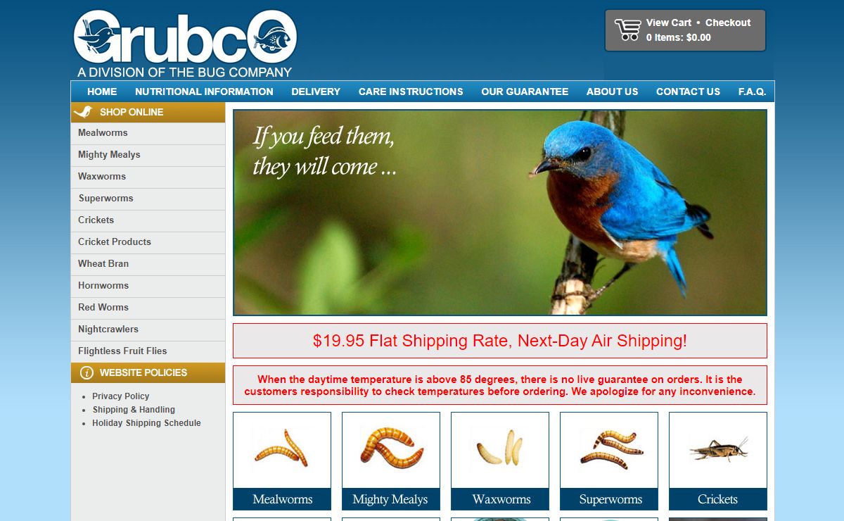 Grubco :: Welcome :: Mealworms for bluebirds, crickets for reptiles, mealworms for sale