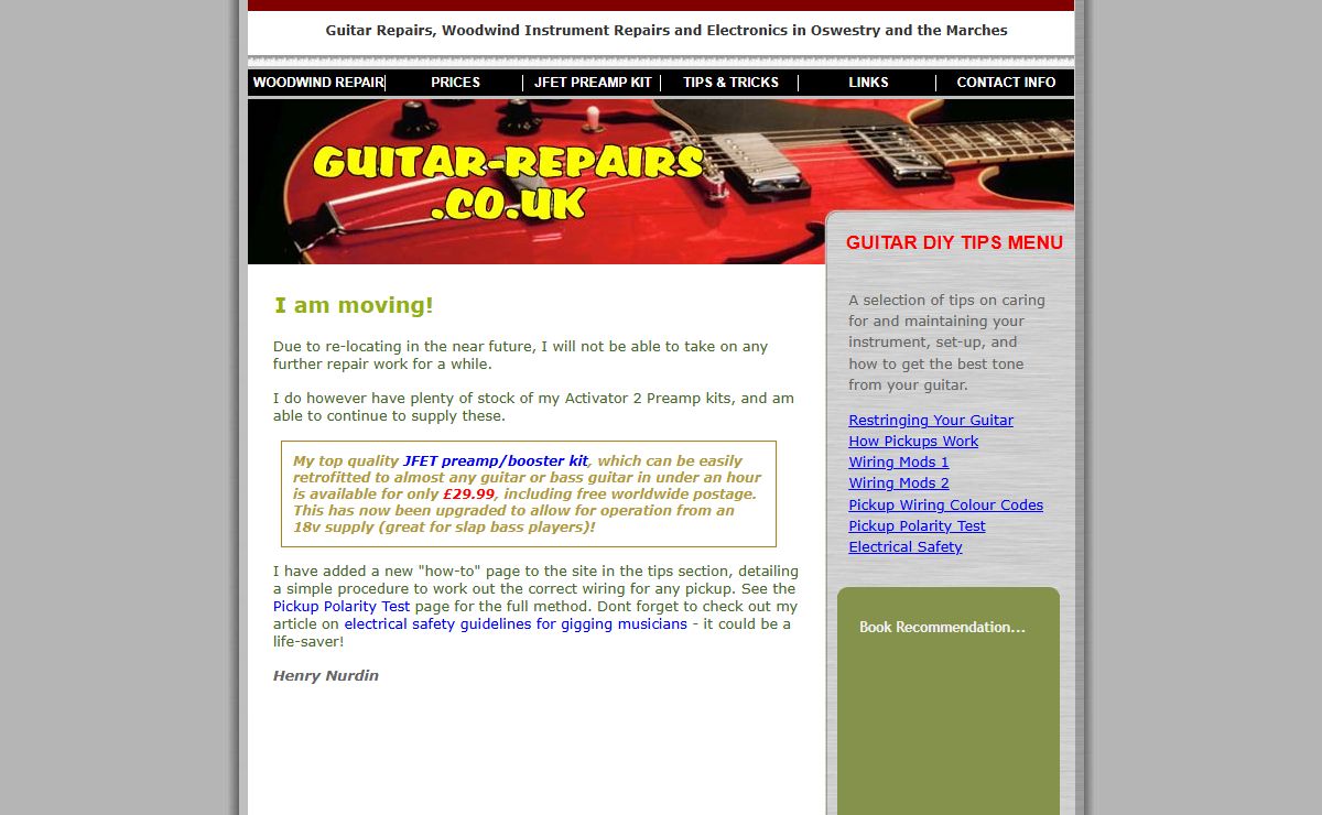 Guitar Repairs, Woodwind Instrument Repairs and Electronics in Oswestry - Mid Wales and Shropshire