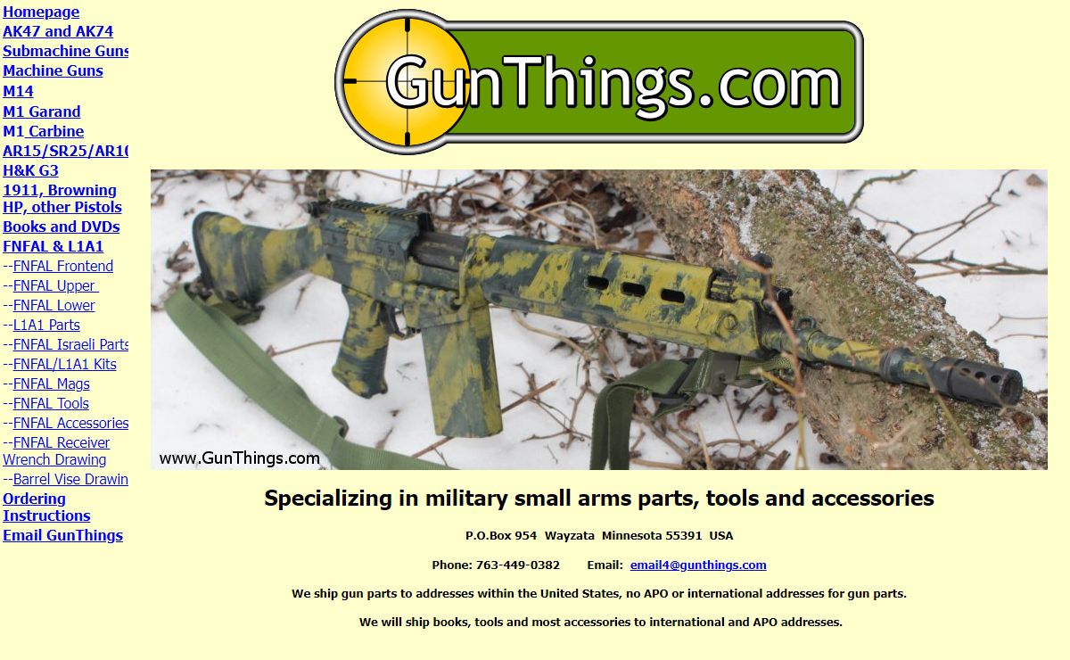 GunThings.com, Military Small Arms Parts! FNFAL, L1A1, AK47, Submachine Gun, M16A1, BREN, Browning High Power, M14, M1, 1911