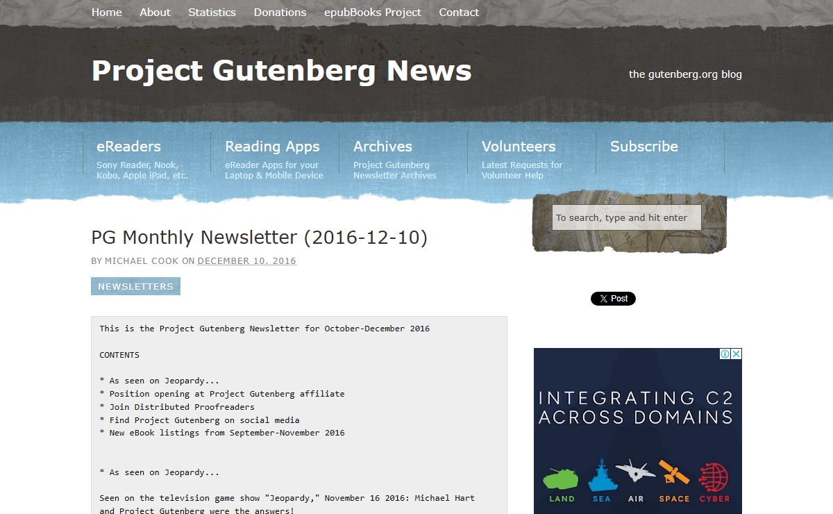 Project Gutenberg Blog: New eBooks, Newsletters and Stats