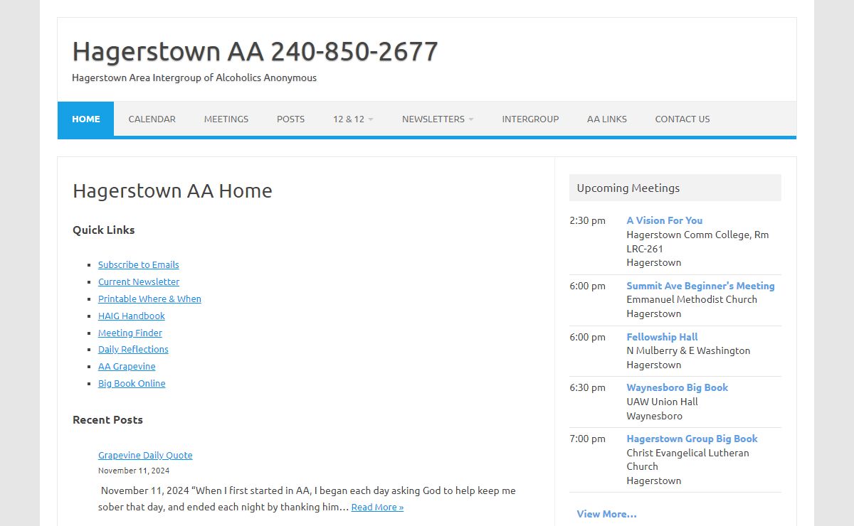 Hagerstown AA 240-850-2677 – Hagerstown Area Intergroup of Alcoholics Anonymous