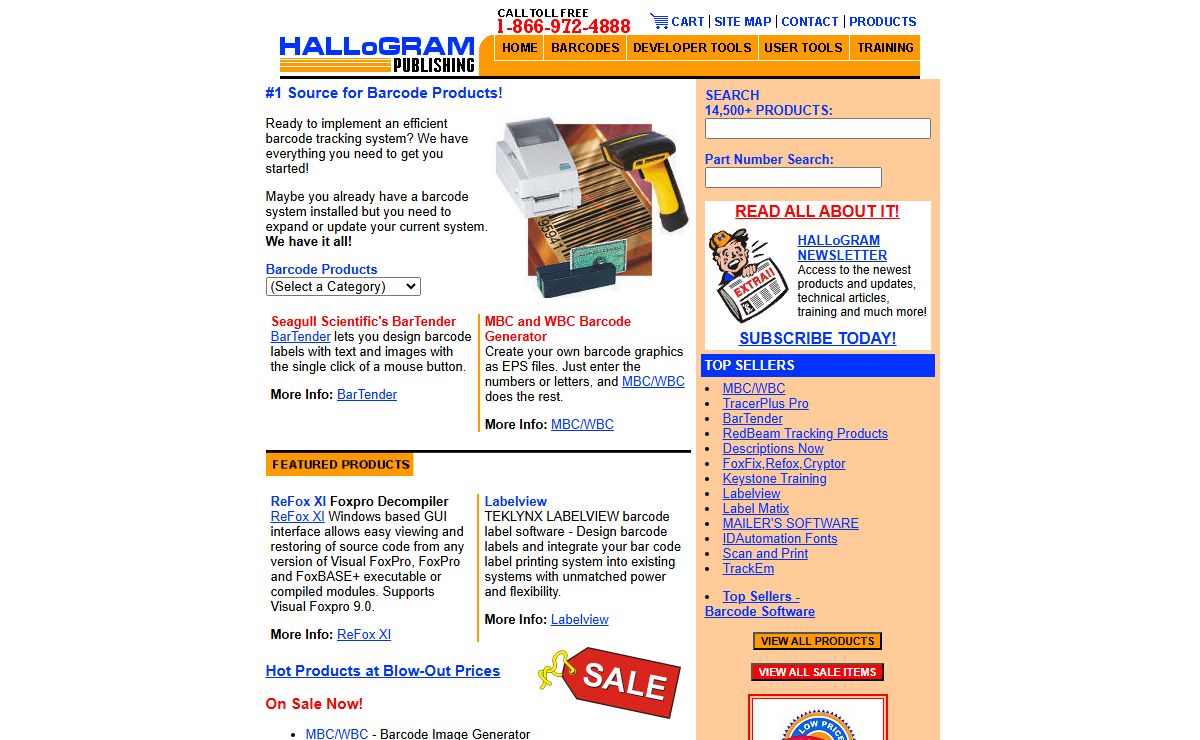 HALLoGRAM Publishing- Call Toll Free: Programming Resource for Developers including a Barcode Superstore.