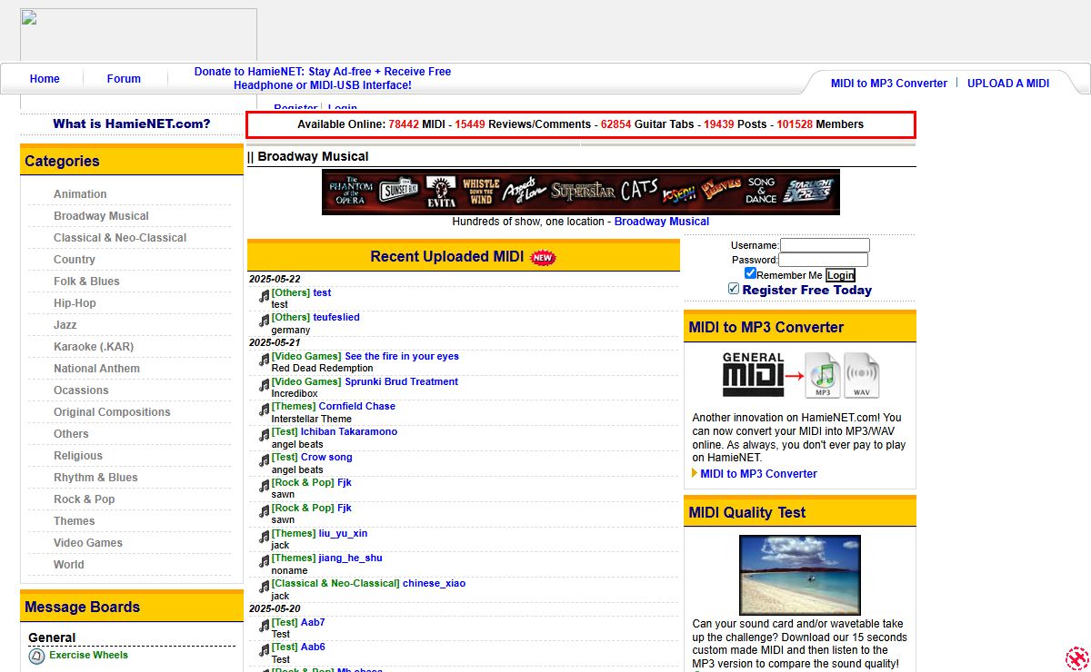 MIDI, MP3, Lyrics, Sheet Music, Guitar Tab & More! - Open Educational Music Library • HamieNET.com