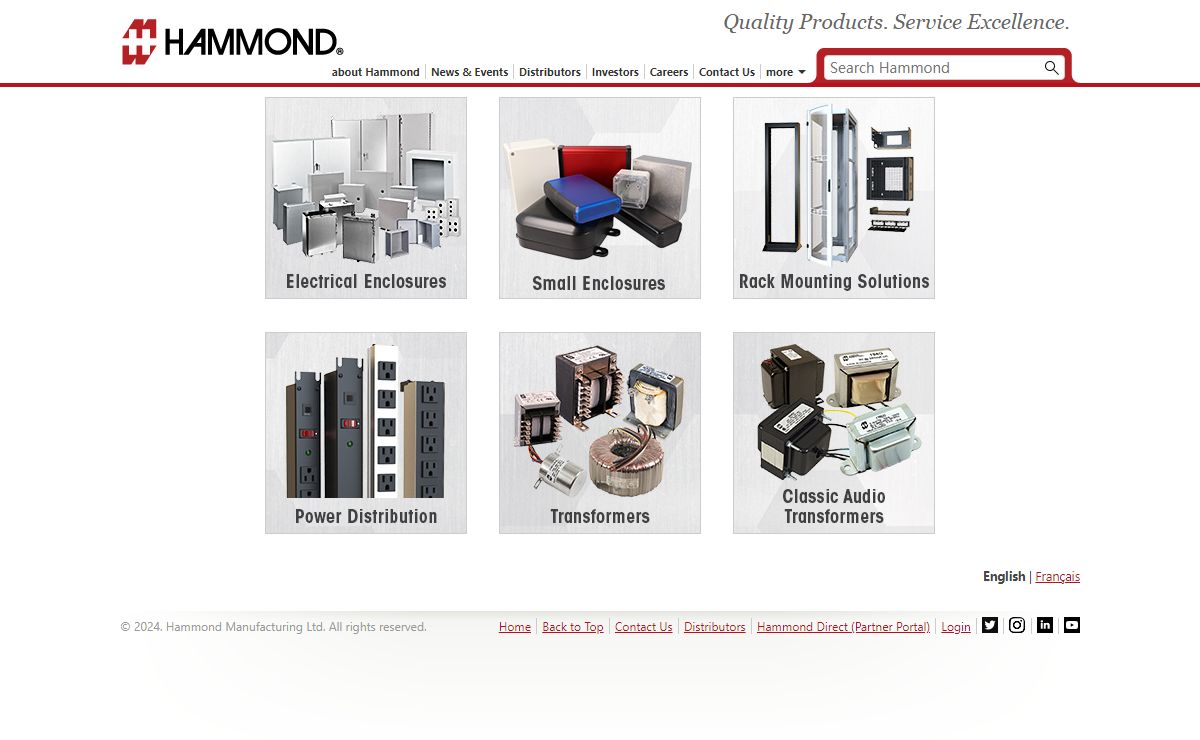 Electrical & Electronic Enclosures, Cabinets & Racks, Outlet Strips and Electronic Transformers - Hammond Mfg.