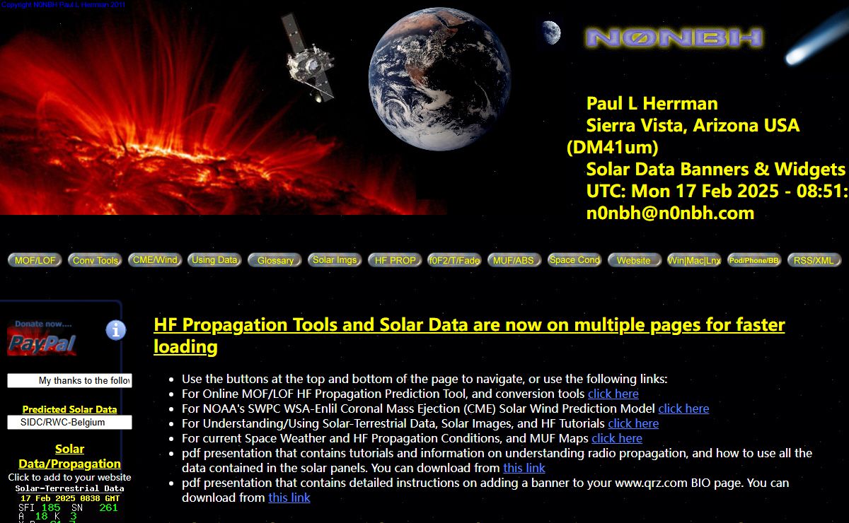 HF Propagation and Solar-Terrestrial Data Website