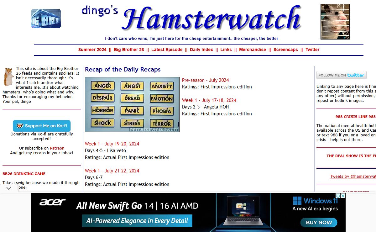 Dingo's Hamsterwatch - Big Brother 26