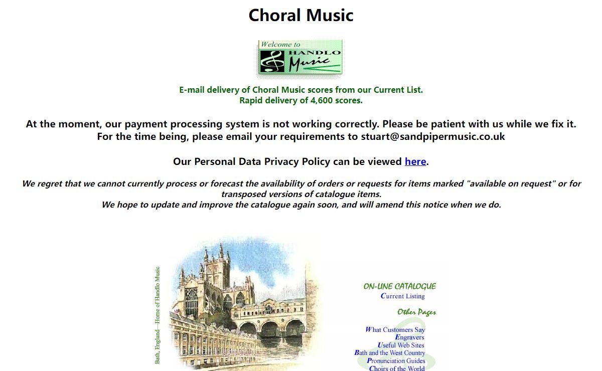 Handlo Music - Choral Music - sheet music via email
