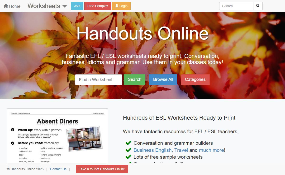 EFL | TEFL | ESL worksheets, handouts, lesson plans and resources for English teachers.