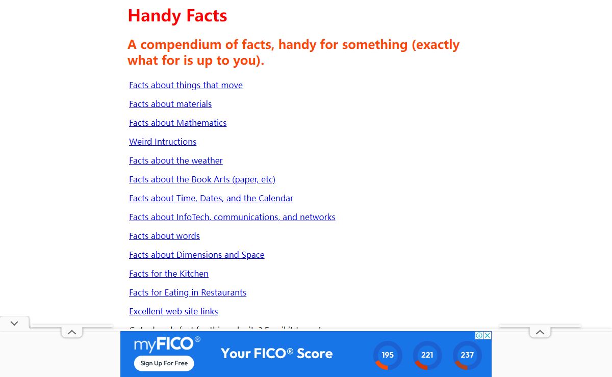 Handy Facts - Useful Data - how you use them is up to you!