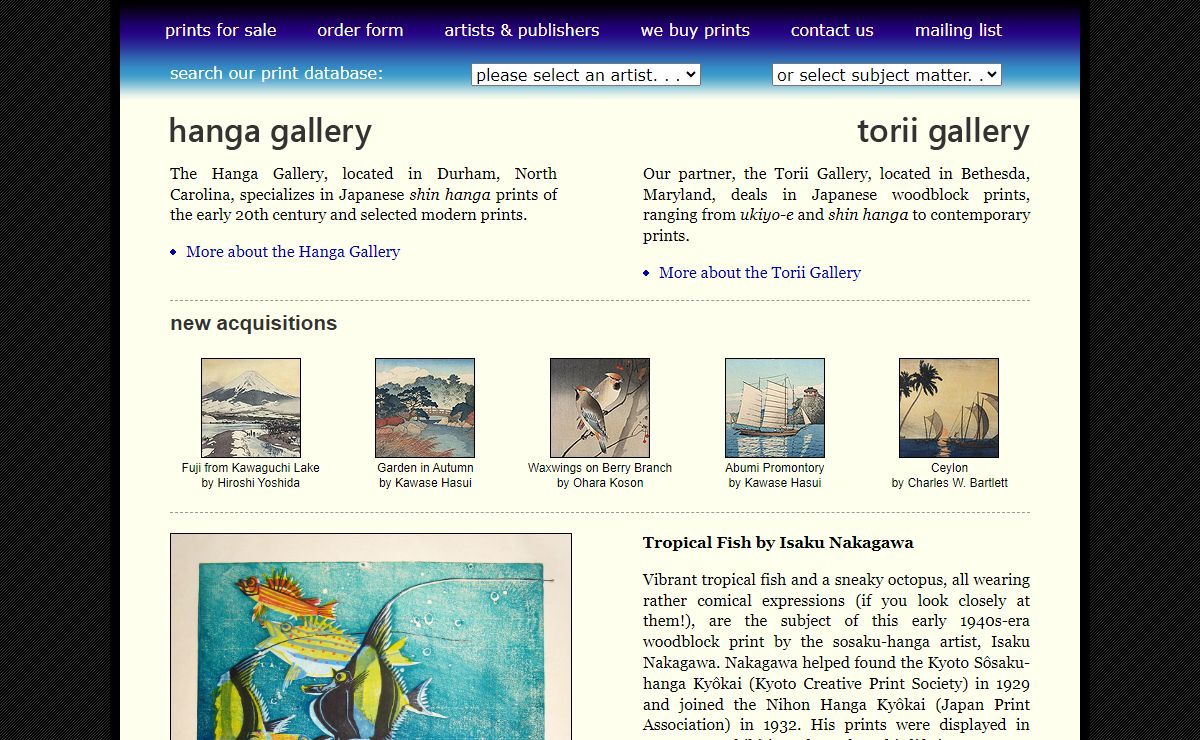 hanga gallery . . . torii gallery