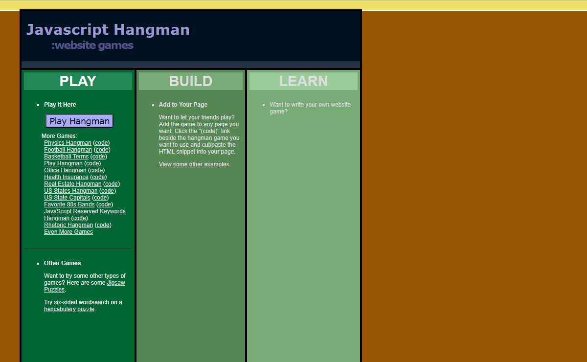 JavaScript Hangman :: Website Games - Play Hangman on your website