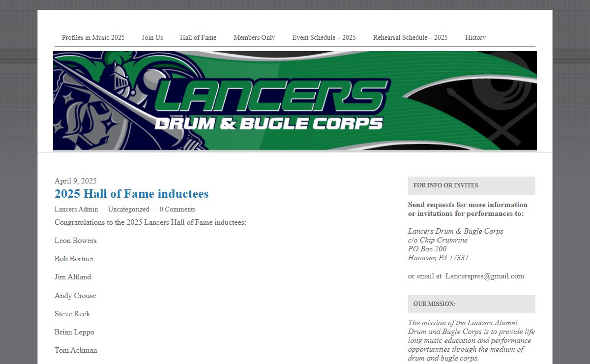 Lancers Drum & Bugle Corps – Home of the The Lancers (Alumni) Drum & Bugle Corps