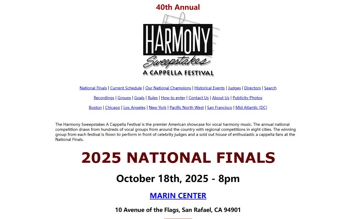 Harmony Sweepstakes A Cappella Festival - Annual competition for vocal harmony groups